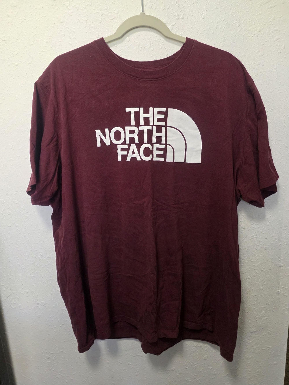 The North Face Men's Short-Sleeve Logo Tee in Maroon with White Print